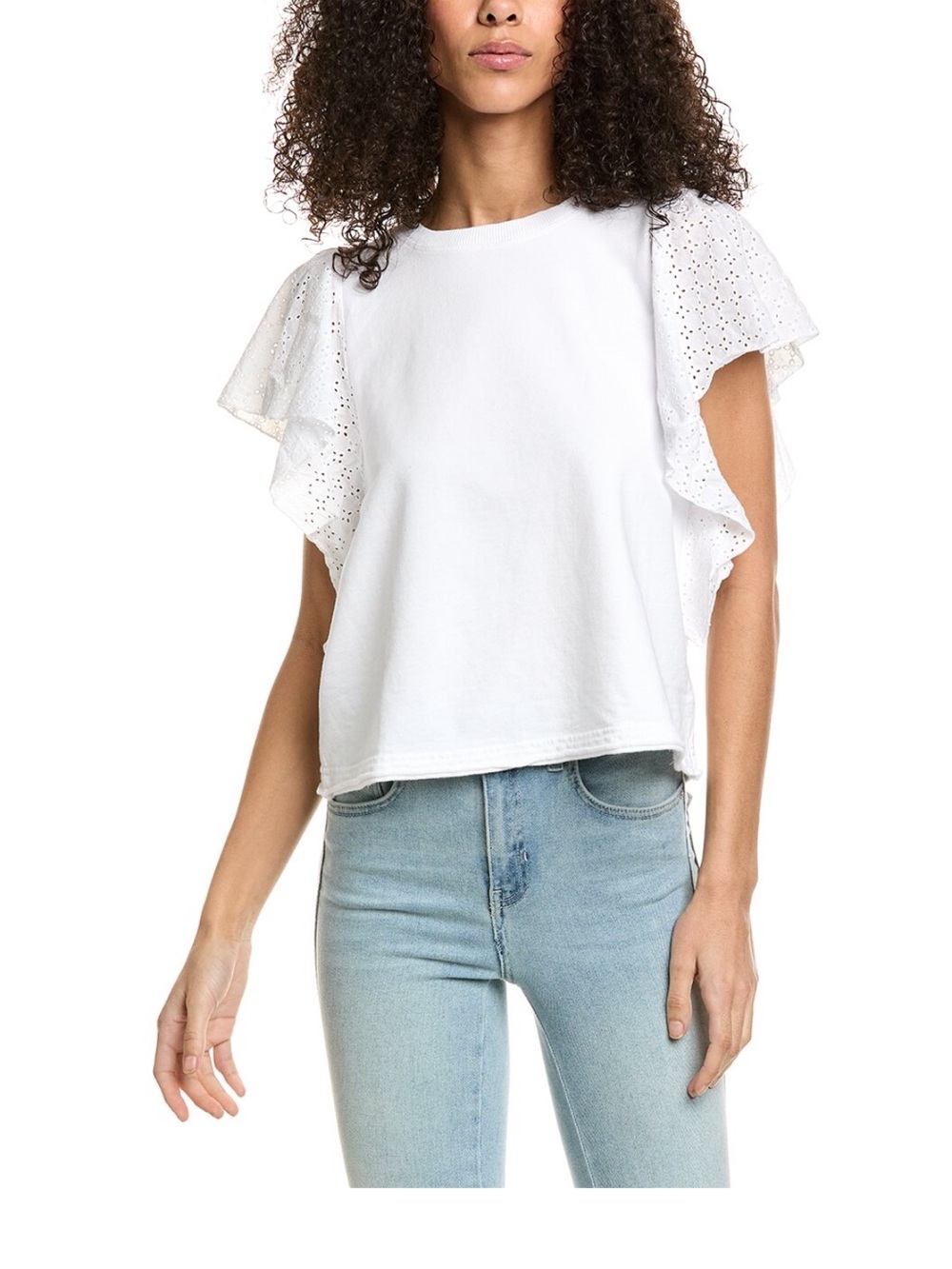 Michael Stars Aika Woman’s White Eyelet Flutter Sleeve Top Sz XS So Cute! NWT